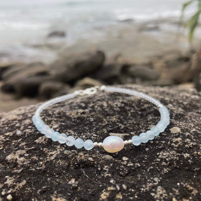 Aquamarine & Pearl Anklet for healing