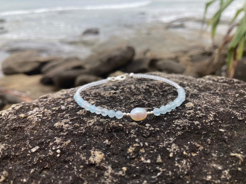 Aquamarine & Pearl Anklet for support