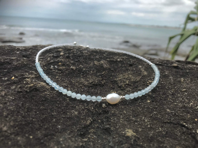 Aquamarine & Pearl Necklace for healing