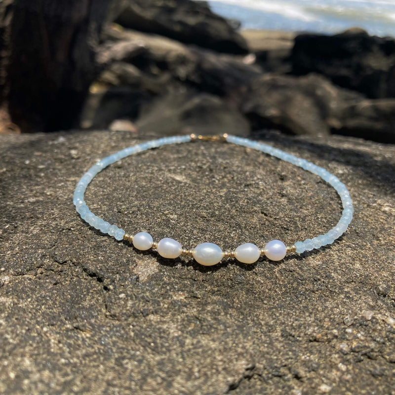 Aquamarine Pearl Gold Necklace