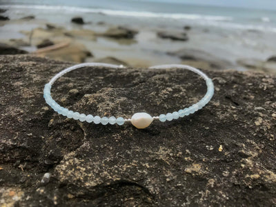 Aquamarine & Pearl crystal Necklace
