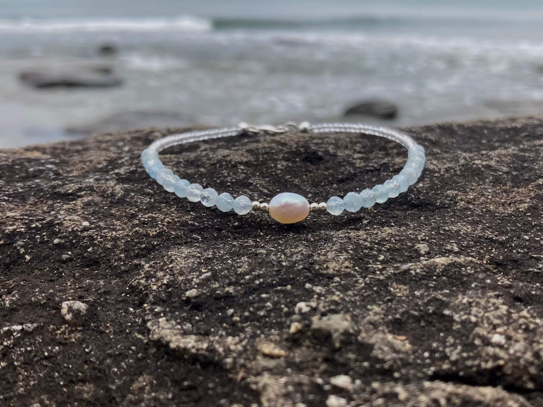 Aquamarine & Pearl healing Anklet