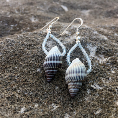 Aquamarine and shell drop earrings