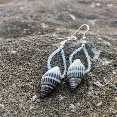 Aquamarine and shell drop ladies earrings