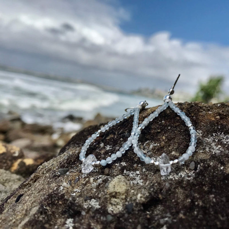 Aquamarine & herkimer Diamond crystal Earrings