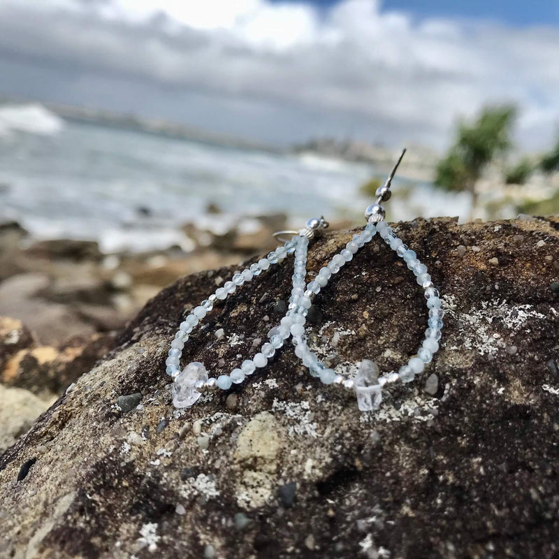 Aquamarine & herkimer Diamond healing crystal Earrings