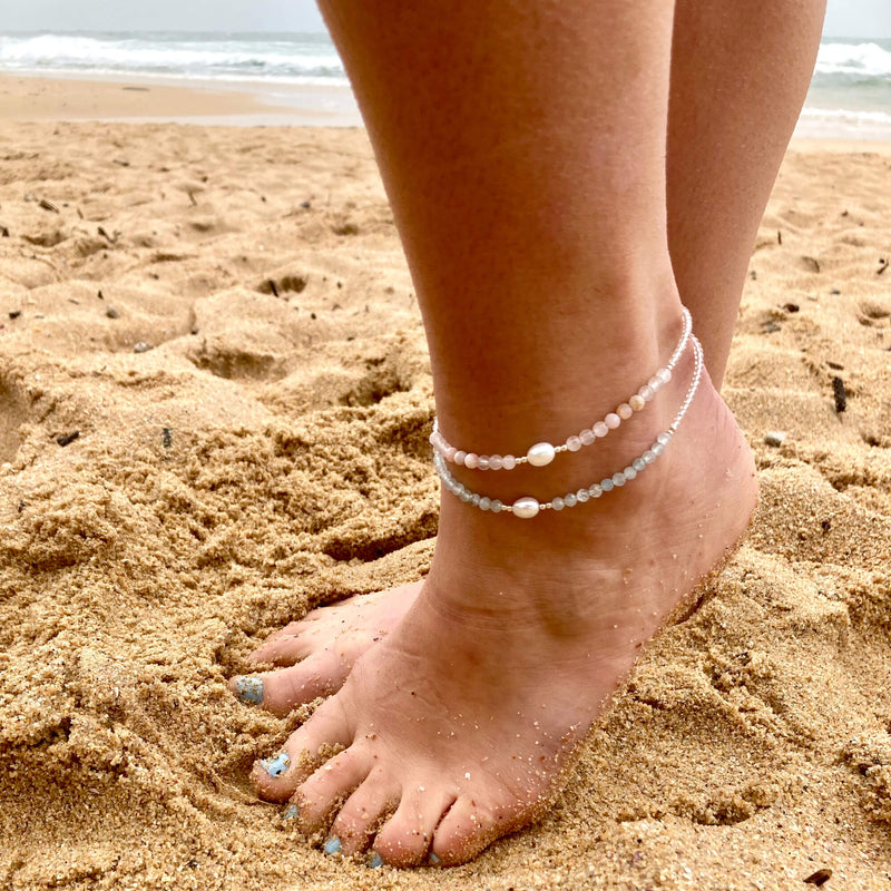 Aquamarine & Pearl Anklet