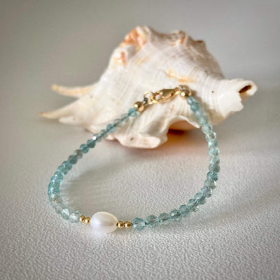 Atlantis Apatite, pearl gold bracelet for ladies