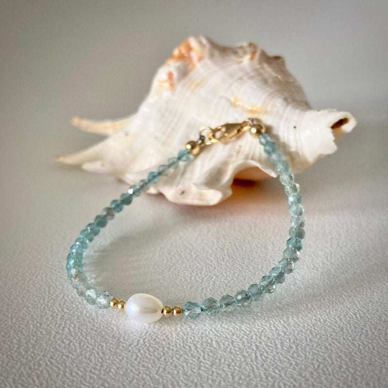 Atlantis Apatite, pearl gold bracelet for ladies