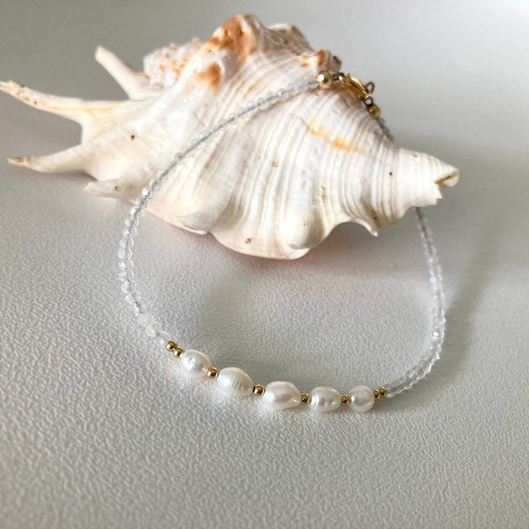 Atlantis moonstone & pearl gold crystal Anklet