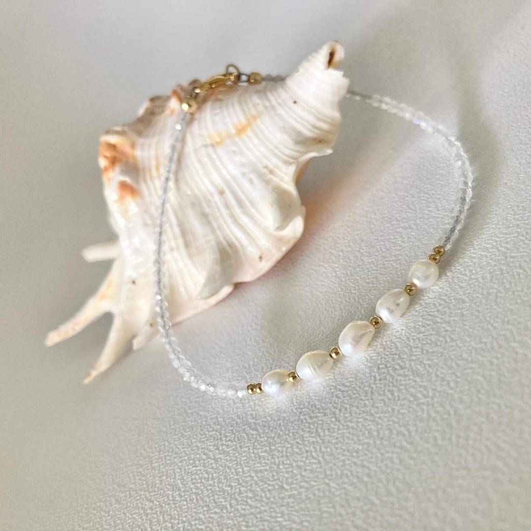 Atlantis moonstone & pearl gold healing Anklet