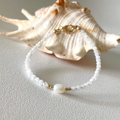 Atlantis moonstone & pearl healing gold bracelet