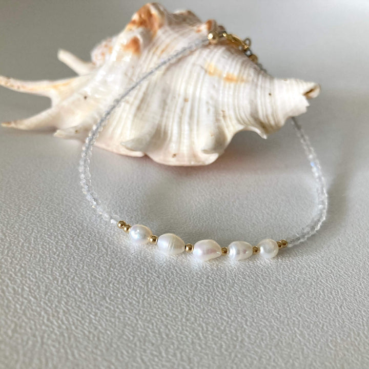 Atlantis moonstone & pearl gold ladies Anklet