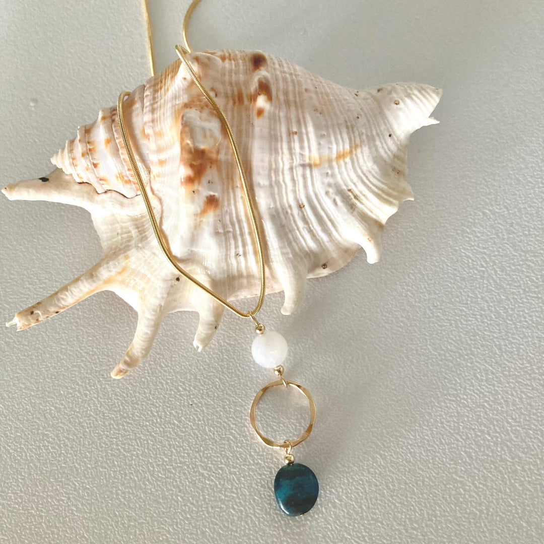 Atlantis Apatite & Moonstone Gold Pendant healing Necklace