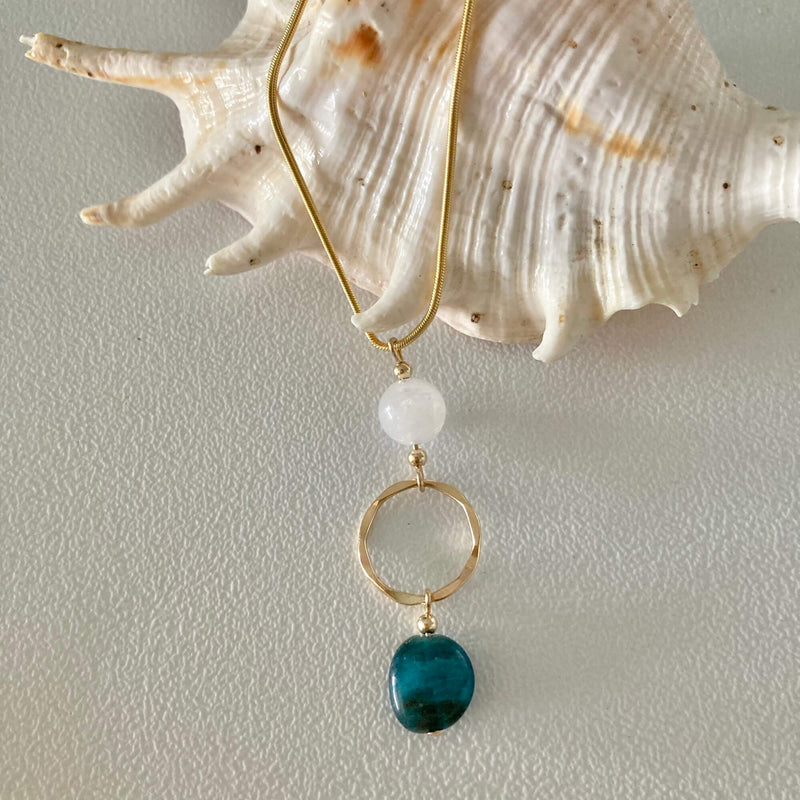Atlantis Apatite & Moonstone Gold Pendant Necklace for women