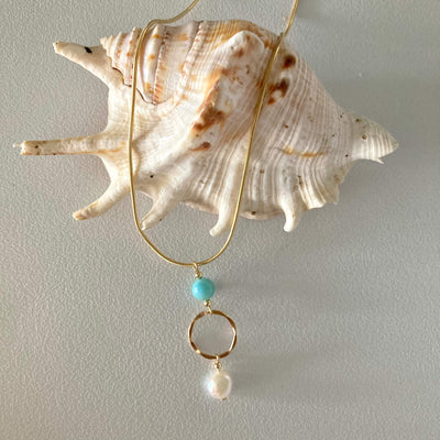 Atlantis Larimar & Pearl Gold Pendant Necklace for women