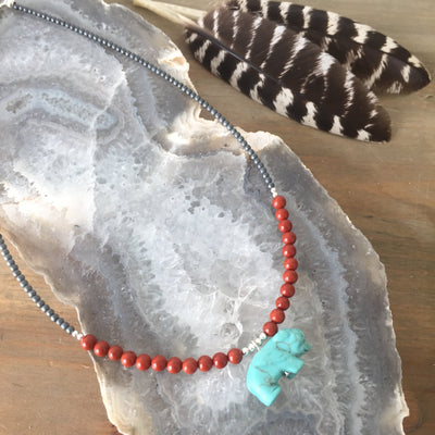 The Bison Howlite and Red Jasper Kids Necklace