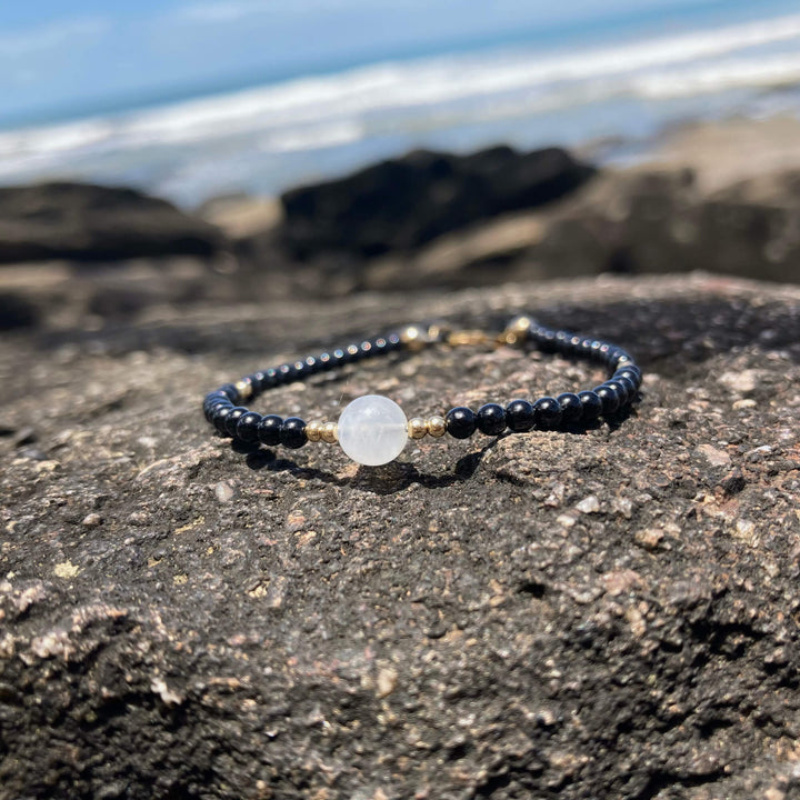 Black Tourmaline, moonstone & gold bracelet for empowerment