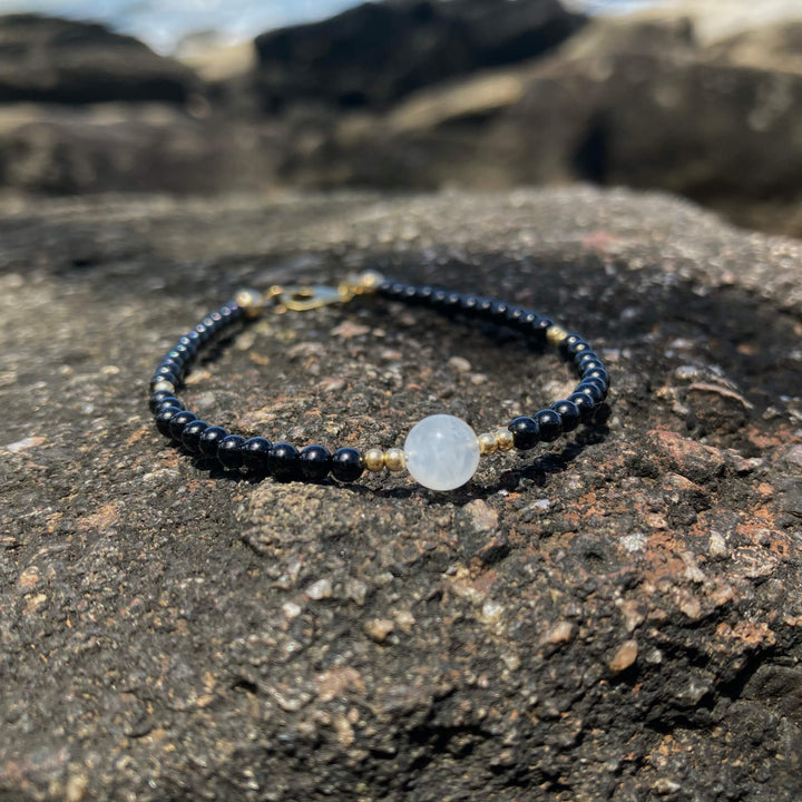 Black Tourmaline, moonstone & gold healing bracelet