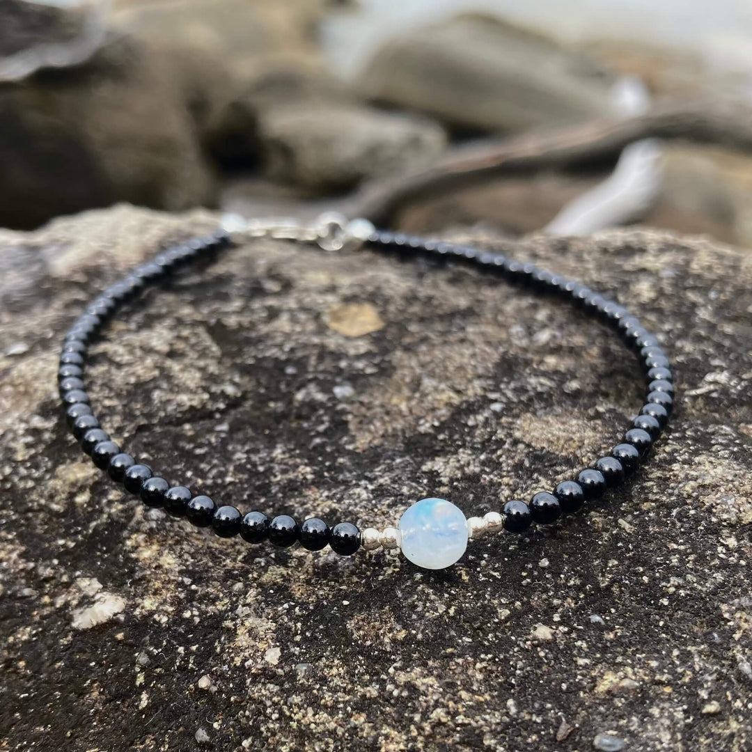 Black Tourmaline & Moonstone Anklet