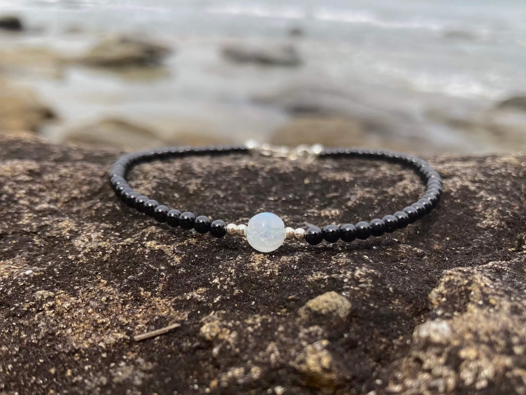 Black Tourmaline & Moonstone Anklet for nurturing