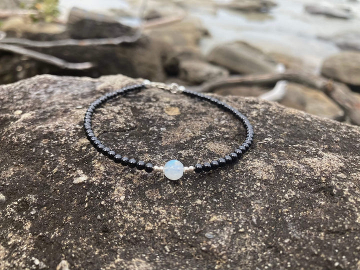 Black Tourmaline & Moonstone Anklet for healing