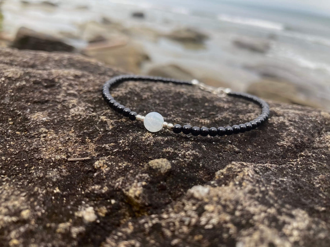 Black Tourmaline & Moonstone crystal Anklet