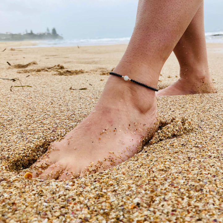 Moonstone & Black Tourmaline Anklet