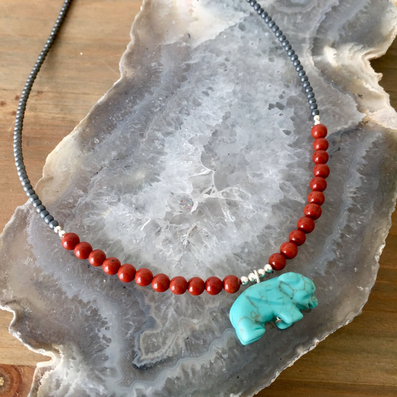 The Bison Howlite and Red Jasper Kids Necklace