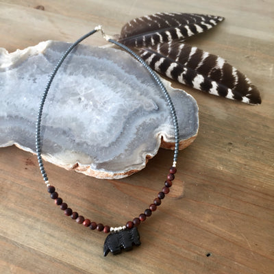 The Wolf Black Onyx and Red Tigers Eye Kids Necklace