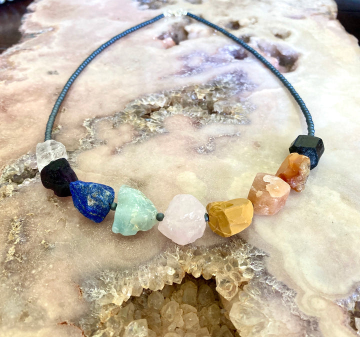 Chunky Chakra healing crystal Necklace