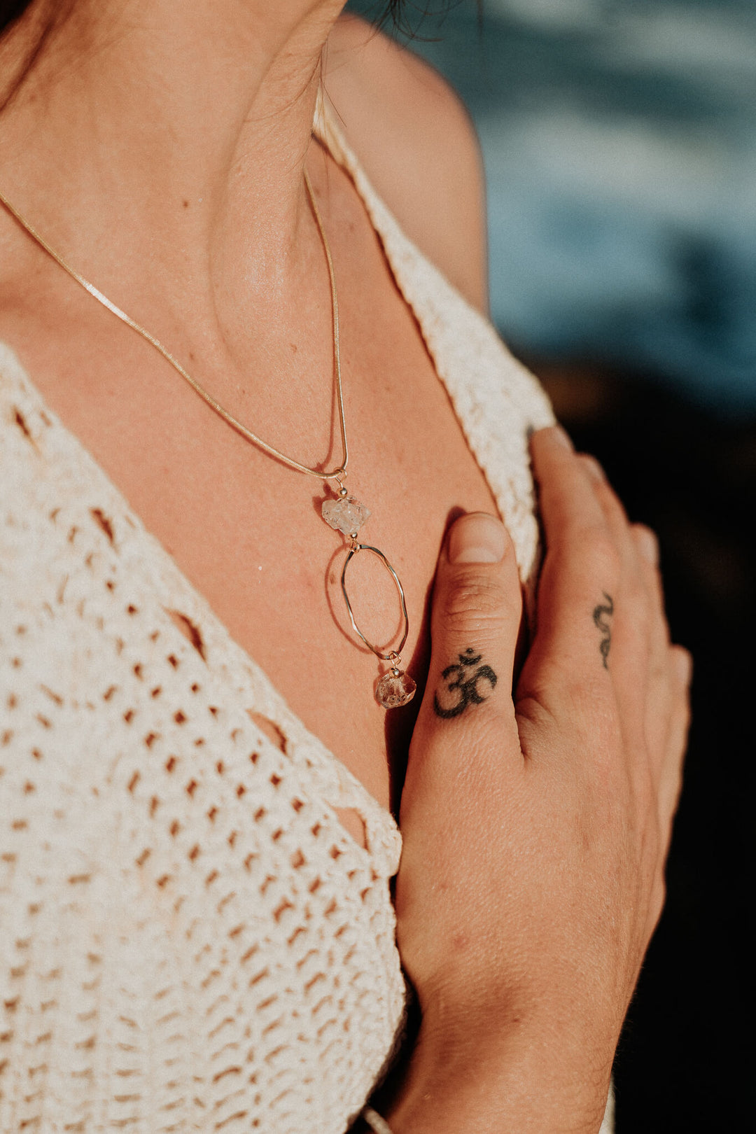 Golden Herkimer Diamond Pendant Necklace