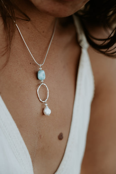 Larimar & Pearl Pendant Necklace