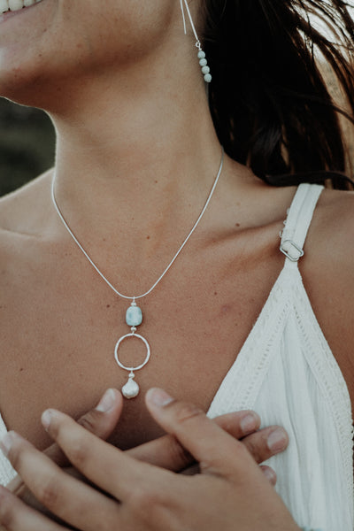 Larimar & Pearl Pendant Necklace