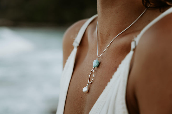 Larimar & Pearl Pendant Necklace