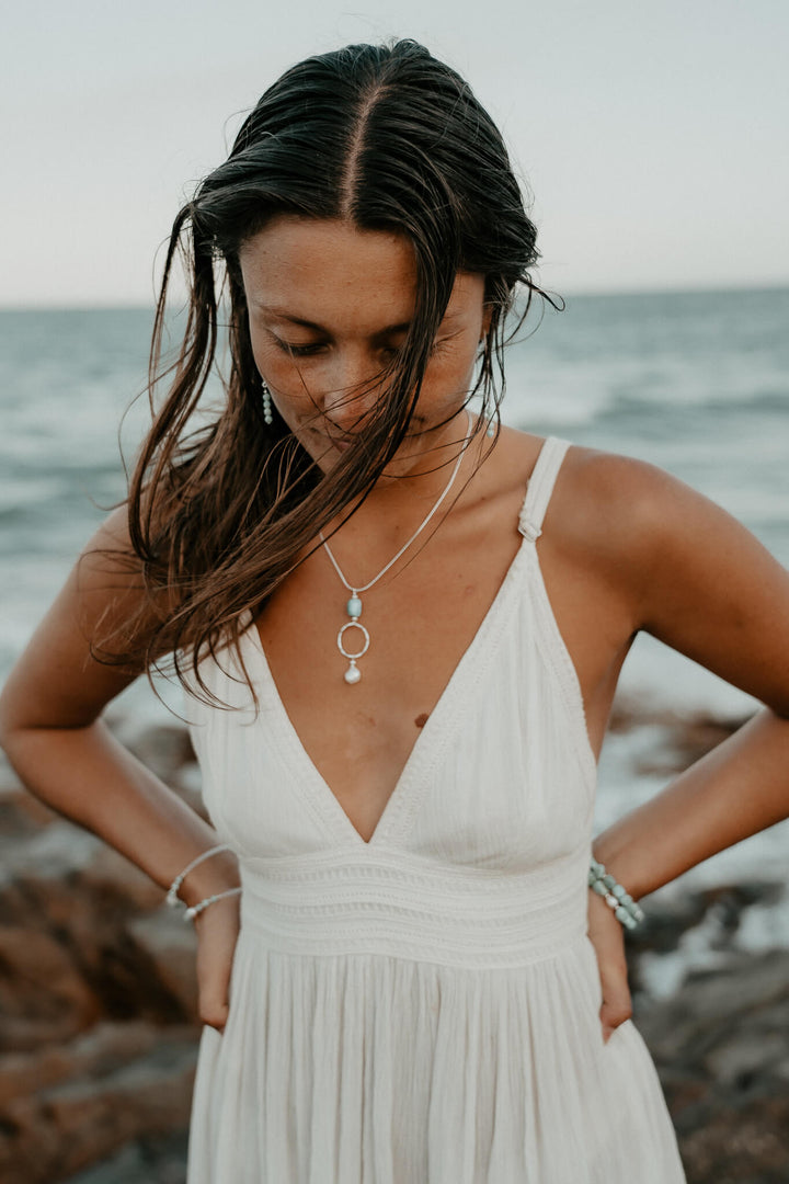 Larimar & Pearl Pendant Necklace