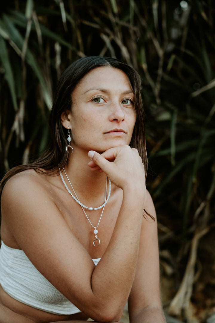 La Luna Love Moonstone & Crescent Moon Pendant Necklace