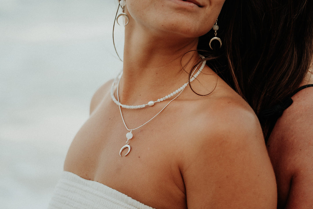 La Luna Love Moonstone & Crescent Moon Pendant Necklace