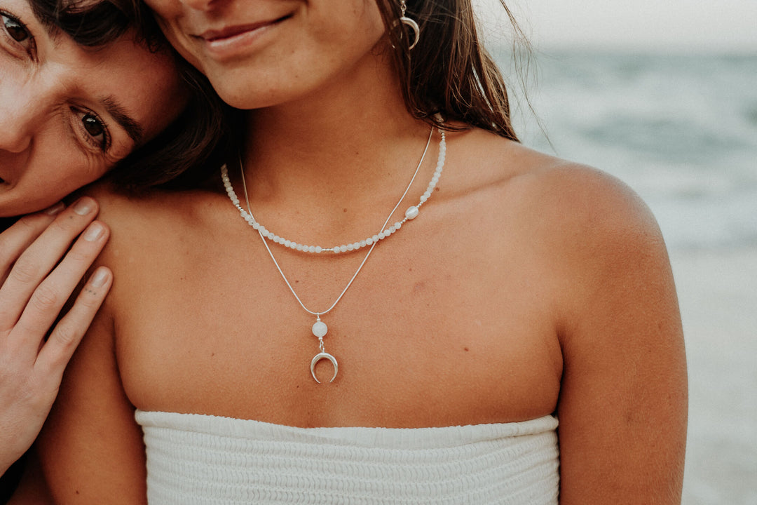 La Luna Love Moonstone & Crescent Moon Pendant Necklace