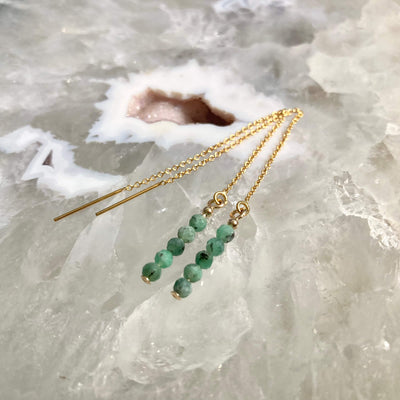 Emerald Gold Thread Earrings