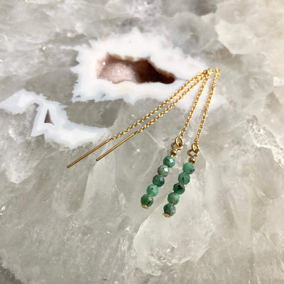 Emerald Gold Thread Earrings for women