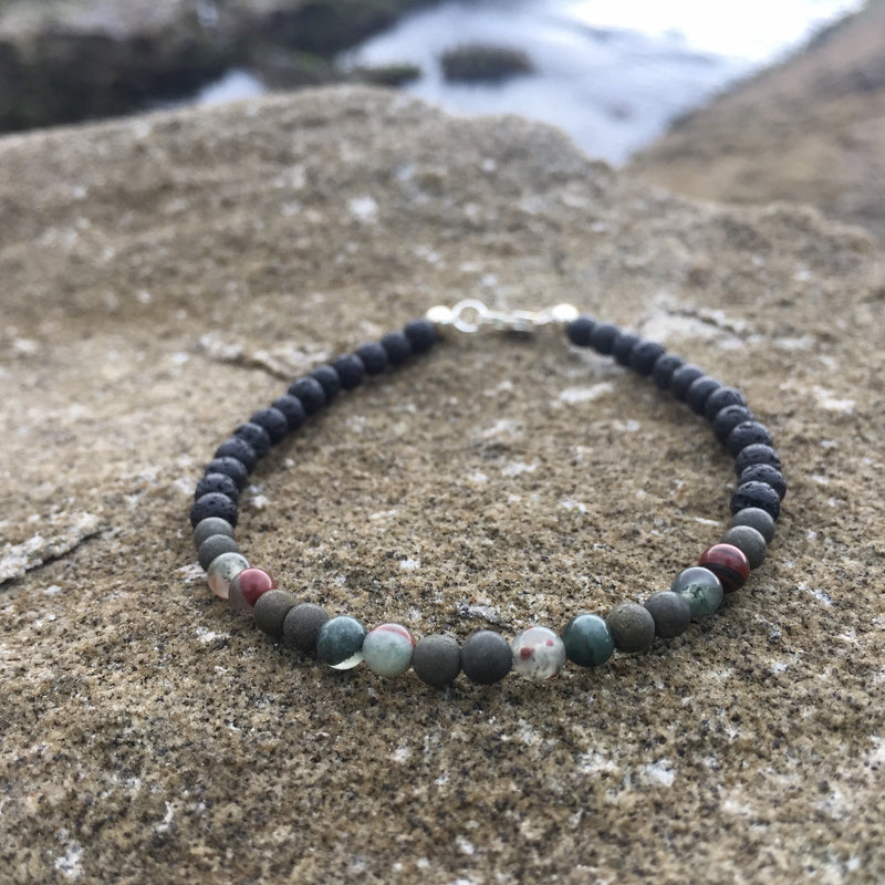 Empowerment for men bloodstone & Pyrite healing lava rock bracelet