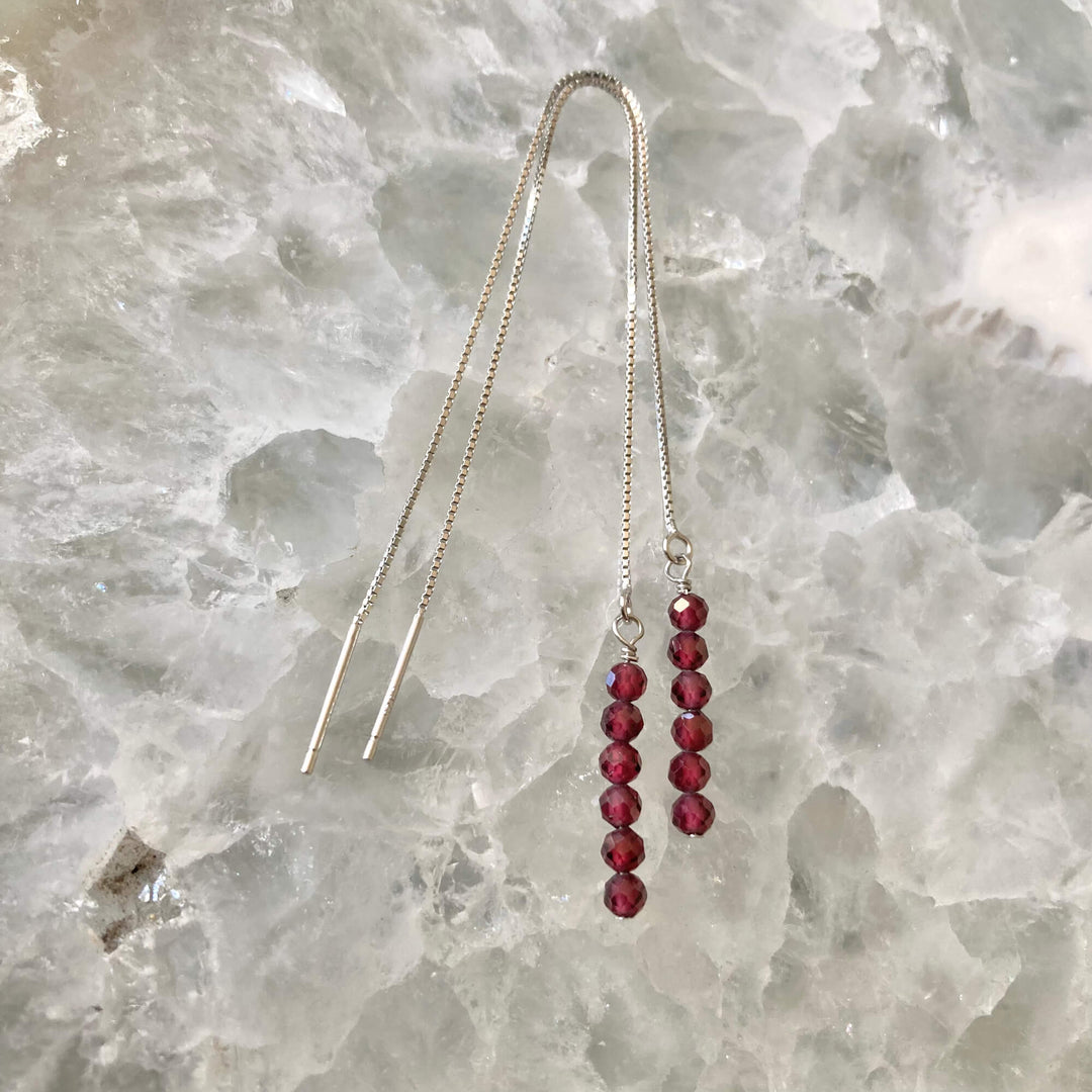 Garnet thread earrings