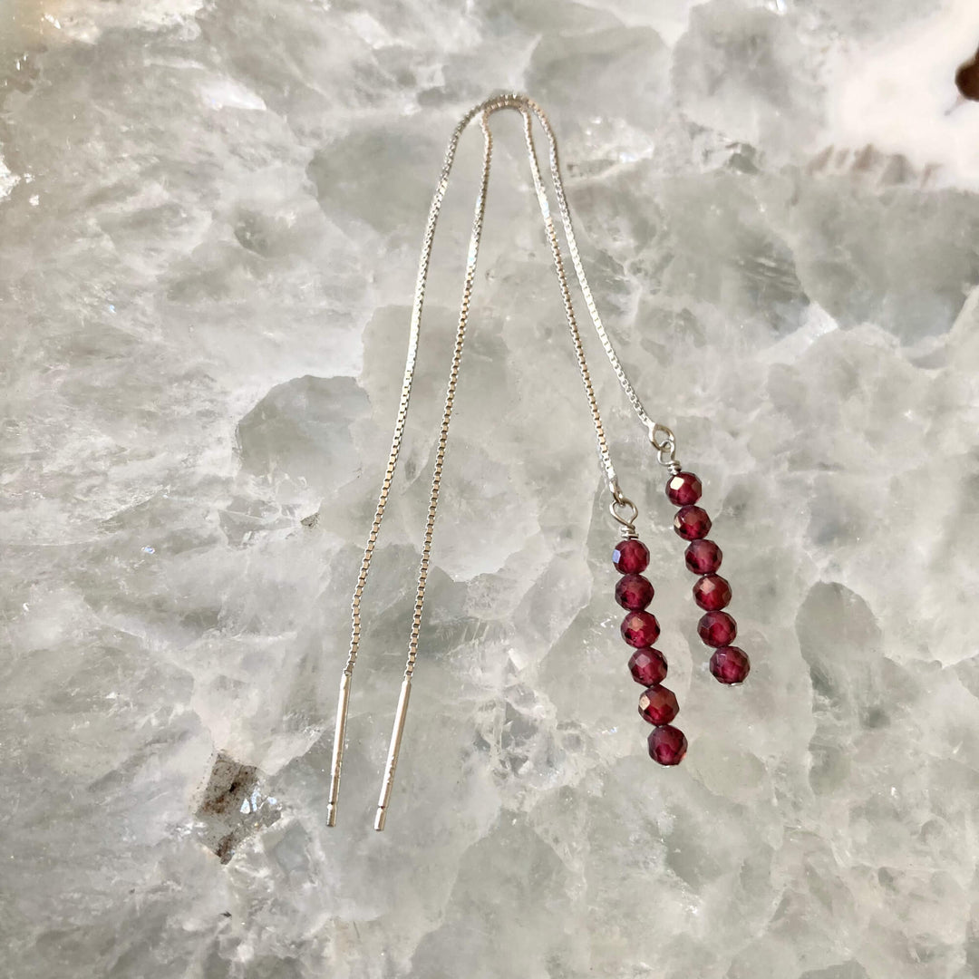 Garnet thread earrings