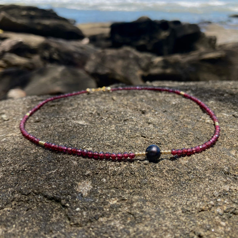 Garnet & Black Pearl Necklace for empowerment