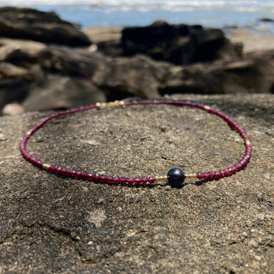 Garnet & Black Pearl Necklace for healing