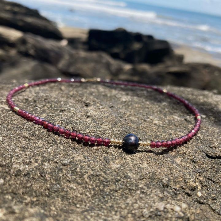 Garnet & Black Pearl Crystal Necklace