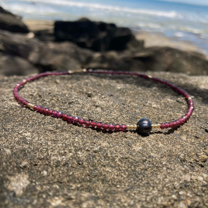 Garnet & Black Pearl Healing Crystal Necklace