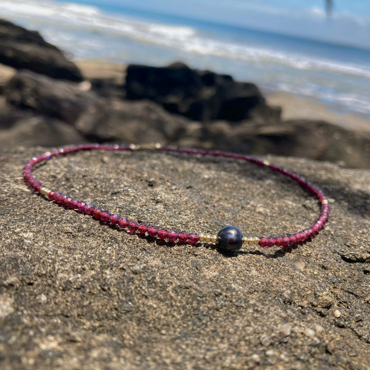 Garnet & Black Pearl womens Necklace