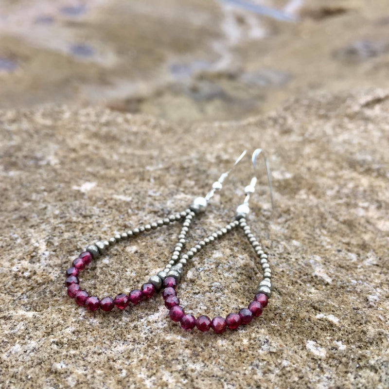 Garnet and Pyrite ladies crystal healing earrings